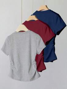 Tween-Mädchen 3-teiliges Set mit lässigem, vielseitigem T-Shirt-Outfit mit plissierter Taille und kurzen Ärmeln