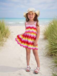 SHEIN Young Girl Contrast Color Knitted Camisole Top With Knitted Skirt Set