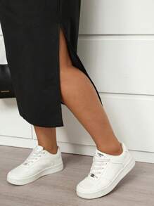 Calvaya 大码女式高腰A字休闲短裙，侧开衩 - 黑色 - 查看 7