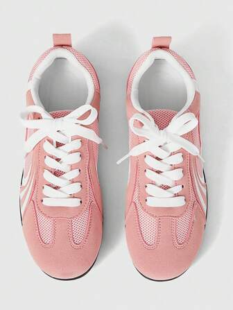 Kawaii Vintage Flat German Shepherd Shoes, Women's Summer New Pink Versatile Breathable Mesh Casual Athletic Sneakers