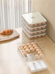 24 Eggs Storage Container 1-Pack - Stackable Refrigerator Organizer With Handle, Unbreakable Plastic Egg Box For Kitchen Counter, Camping & Picnic, Space Saving Design