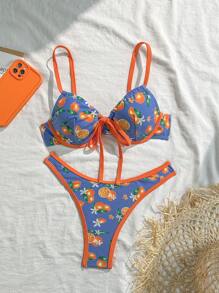 Swim Mod 夏季可爱橙色和柠檬水果比基尼套装，适合少女，沙滩装 - 彩色 - 查看 1
