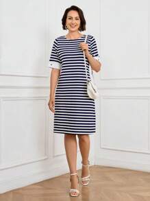 Miaspire Vestido casual de uso diario con estampado de rayas para primavera/verano, vestido con estampado de rayas para atuendos de maestras, vestido con estampado de rayas para usar en el aeropuerto, vestido con estampado de rayas para salir, vestido para el Día de la Madre, atuendo para el Día de la Madre, regalo para mamá