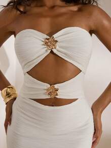 Opulessa Váy đuôi cá khoét hở không dây đan màu trơn cho nữ, mặc đi nghỉ dưỡng mùa xuân/hè - trắng - Xem 7