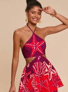 Travachic Summer Outdoor Holiday Date Dress, Beach Halter Dress With A Hollowed-Out Waistband At The Back And A Front And Middle Slit For Ventilation, Summer Beach Dress For Vacation, School Uniform, Very Simple Outfit, Office Outfit, Old Money Outfit, Teacher Outfit, Date Outfit, Ladies' Independence Day Dress, Graduation Season, Summer Wedding Season Sister Afternoon Tea Party Festival Dress - Multicolor - View 7