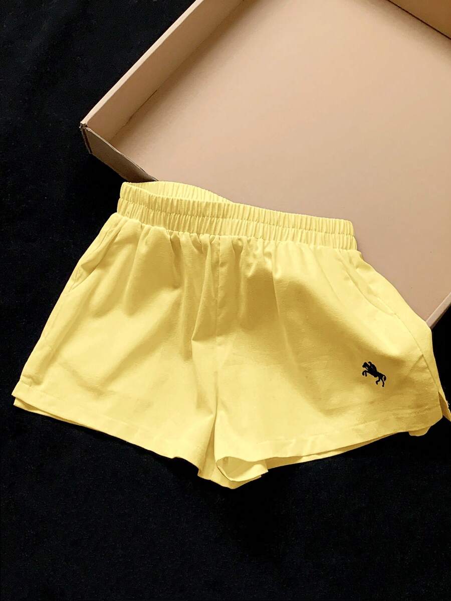 Comfortcana Women's Knight Print Casual Yellow Mini Shorts For Summer,Micro Shorts - Yellow - View 1
