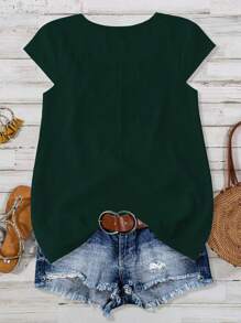EMERY ROSE Plus Size Women Floral Embroidery Crew Neck Batwing Casual Holiday Top - Dark Green - View 2