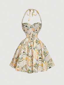 SHEIN MOD 女士浪漫花卉印花吊带连衣裙 - 黃色 - 查看 2