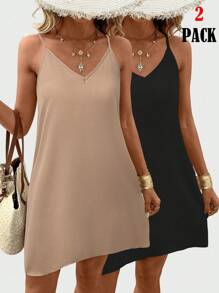 SHEIN LUNE 2 件套女士休闲纯色无袖背心和迷你连衣裙套装，适合夏春日常穿着 - 彩色 - 查看 3