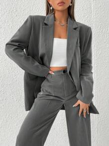 SHEIN EZwear Conjunto de verano con blazer de cuello de solapa y detalle de solapa