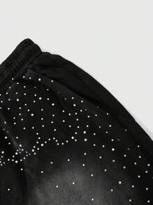 ROMWE MEN Men's Street Life New Design Rhinestone Effect Print Zebra Pattern Shorts, Summer - Black - View 6