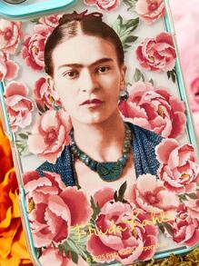 Frida Kahlo X SHEIN Funda de teléfono móvil con gráfico de figura, transparente en azul verdoso, duradera y de moda, compatible con iPhone