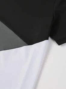 Manfinity Homme 男士撞色圆领休闲短袖T恤，夏季百搭 - 黑色 - 查看 3