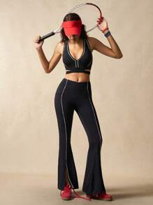 VARSIVA 女士撞色健身上衣露背工字背运动文胸 - 黑與白 - 查看 2