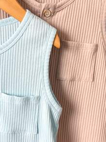 Loomiva 3pcs/Set Young Boy Summer Casual Knitted Ribbed Solid Color Soft Round Neck Tank Top