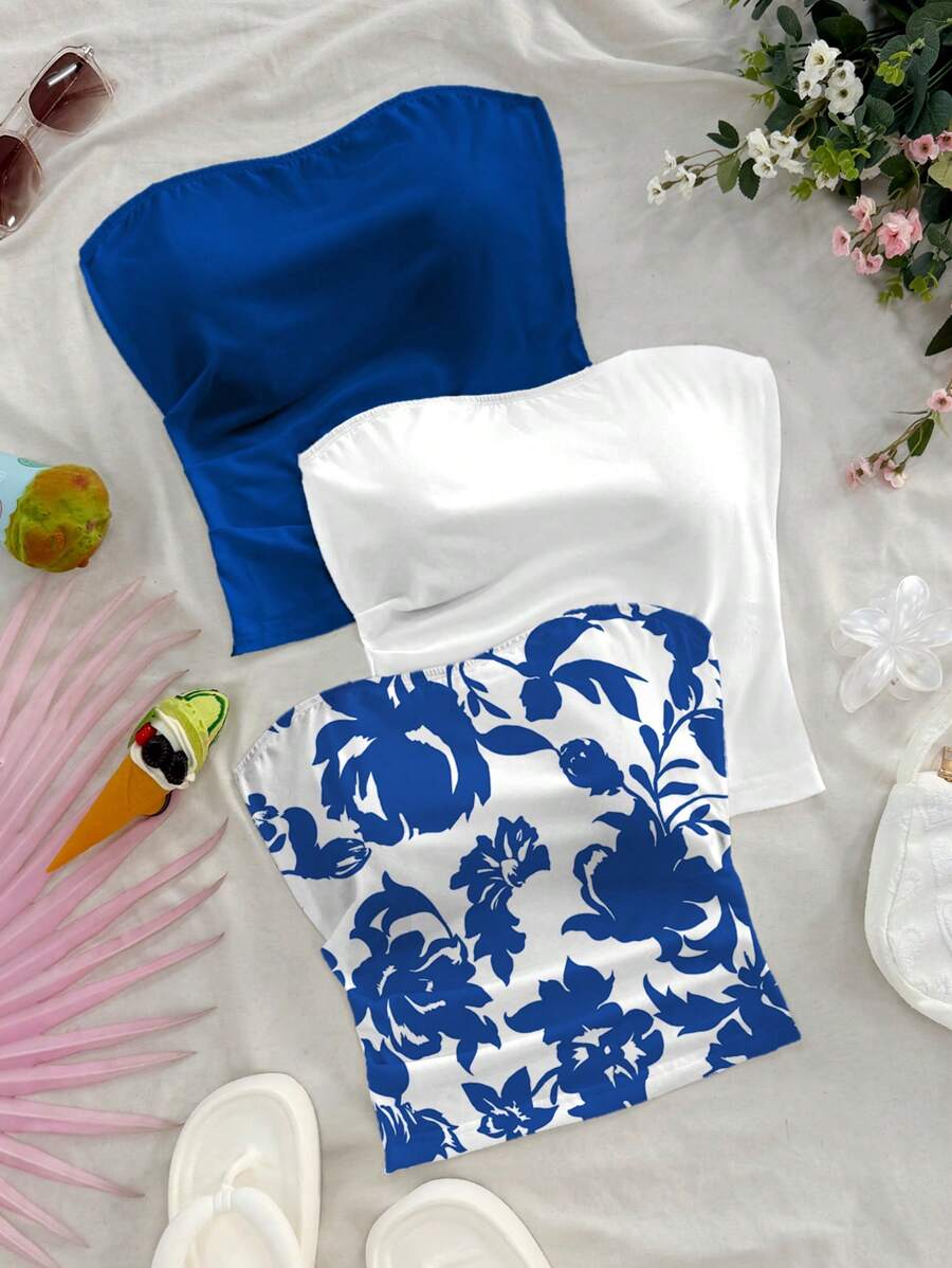 Soleia 3 件套女士性感修身花卉印花露肩上衣，日常休闲百搭，适合约会、下午茶、海滩度假、城市度假，适合所有季节、婚礼、海滩、春夏度假村、游轮、海岛度假、音乐节、波西米亚度假，适合外出