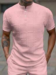 Manfinity CasualCool Camisa polo de manga corta con cuello alto casual para hombre, ideal para paseos, de algodón, punto, abotonada. Un gran regalo para novio o esposo.