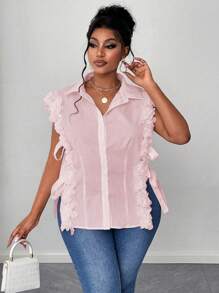 Maweii Gewebte elegante romantische floralen Spitze ärmellose Bluse in Große Größen