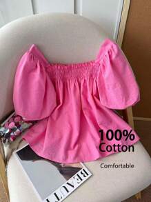 SHEIN LUNE ملابس علوية قطن كاجوال 100% بياقة مربعة وأكمام مكشكشة للنساء في الإجازة، قمصان صيفية كيوت للخروج، أنماط بوهيمية للخروج، قمصان صيفية كيوت للنساء، قمصان صيفية للنساء، قمصان قطن كتان للخروج للنساء، قمصان صيفية للنساء، قمصان حمراء للنساء في الصيف، قمصان للخروج للنساء في الصيف - روز أحمر - مشاهدة 1