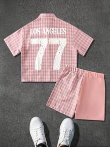 Manfinity Roghcode Men's Casual Checkered Print Button-Up Shirt & Drawstring Shorts Set - Multicolor - View 1