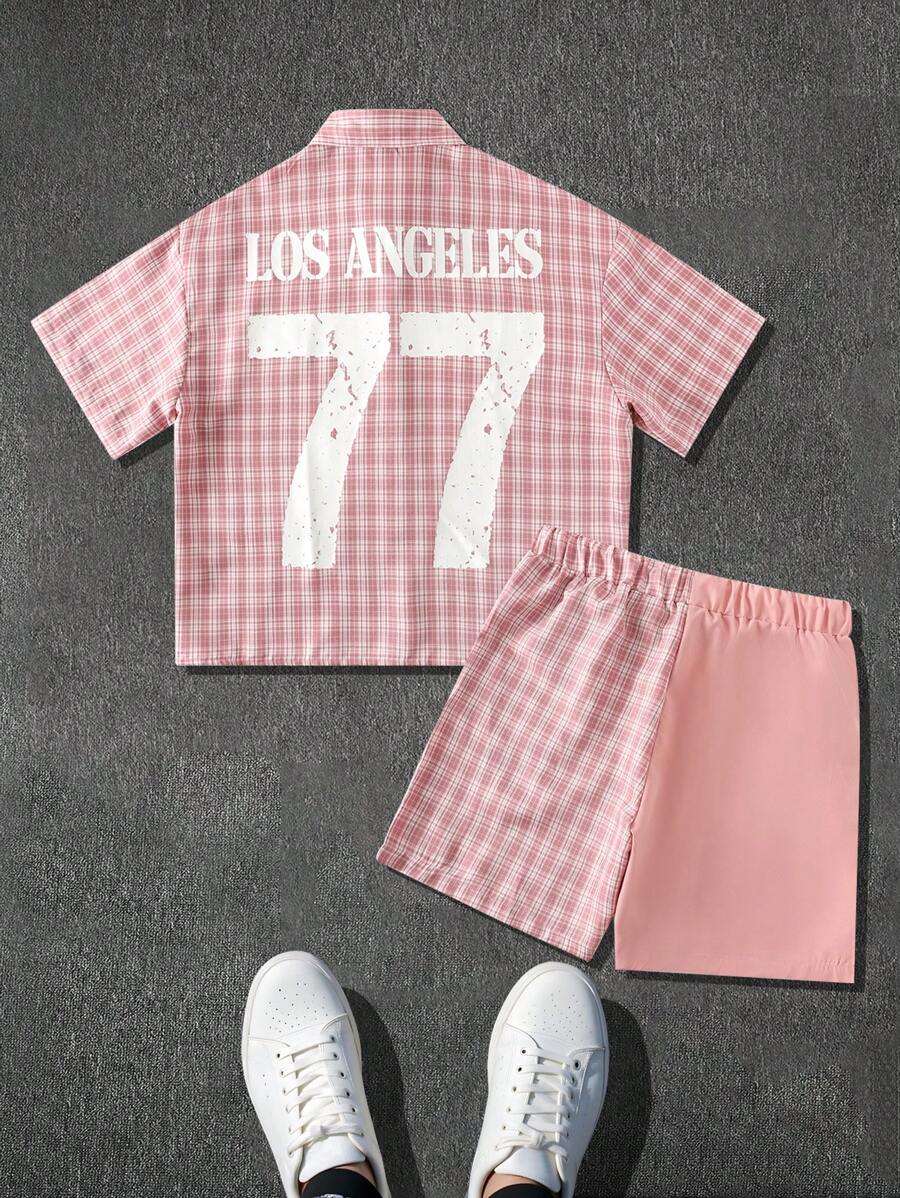 Manfinity Roghcode Men's Casual Checkered Print Button-Up Shirt & Drawstring Shorts Set - Multicolor - View 1