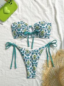 Swim Mod 女士夏季沙滩花卉印花露背性感比基尼泳装套装