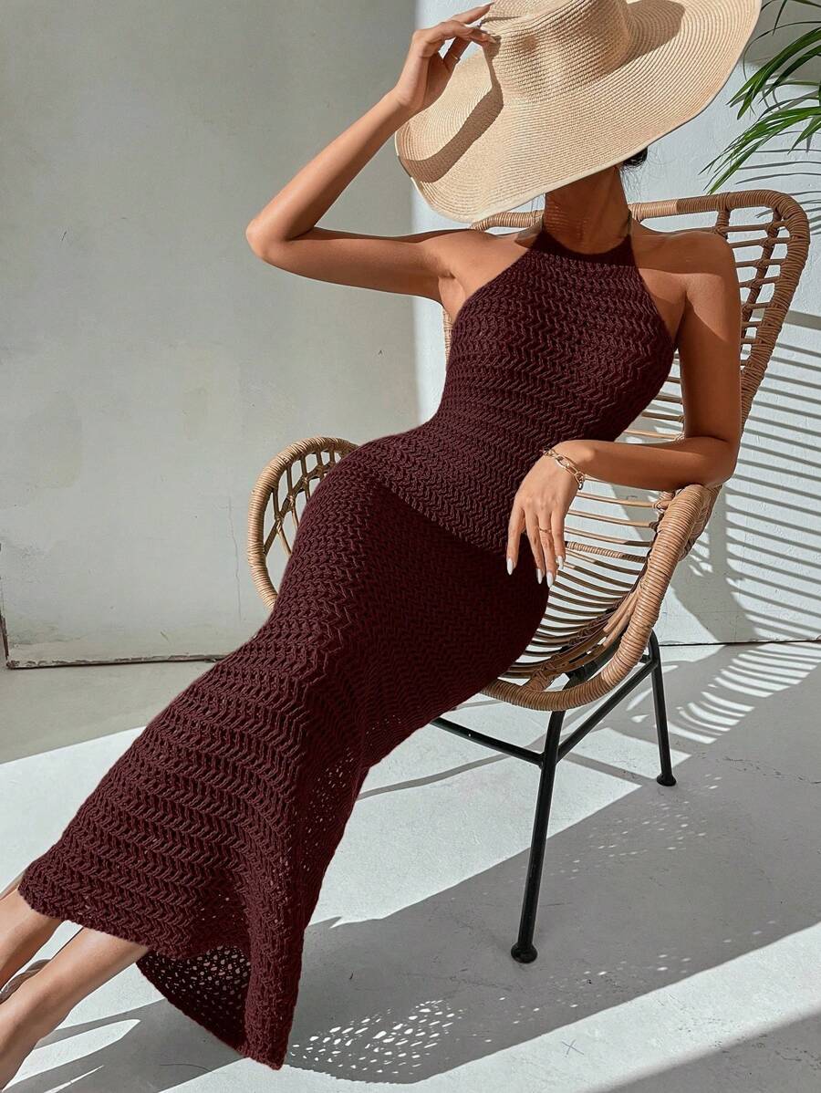 Breezaya Váy đi biển hở vai thanh lịch cho nữ - Màu Đỏ Sâu - Xem 1