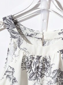 SHEIN LUNE 2pcs Women Summer Ink Print Sleeveless Halter Blouse & Mini Skirt Set