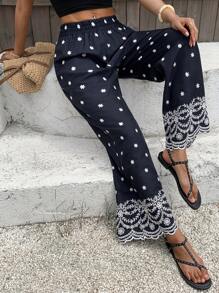 DAZY Women's Vacation Style All-Over Print Straight Leg Ankle Pants Boho - Blue - View 1