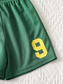 SHEIN Set de 2 piezas para bebé niño con jersey y pantalones cortos de fútbol/fútbol con bloqueo de color, de secado rápido y transpirable, adecuado para uso en interiores, exteriores, uso diario, deportes, juegos, fiestas, fotografía, vacaciones, festivales, equipo de Portugal, primavera/verano