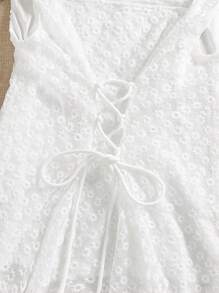 Modelyn Top sin mangas de mujer con cuello cuadrado, en unicolor con aplicaciones de encaje, elegante para el verano - Blanco - Ver 4