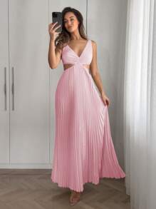Firerie Thời trang thanh lịch lãng mạn cho phụ nữ đi làm phong cách thanh lịch gợi cảm, thích hợp cho các bữa tiệc, kỳ nghỉ, váy trở lại trường, hẹn hò lãng mạn và đám cưới sinh nhật, váy dài cho phụ nữ - Hồng - Xem 5