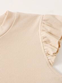 SHEIN Teen Girls' Fitted Basic Top With Ruffle Trim