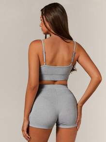 Athîral Women's Soft Jersey Grey Marl Crop Top & Shorts 2pcs Set - Light Grey - View 1