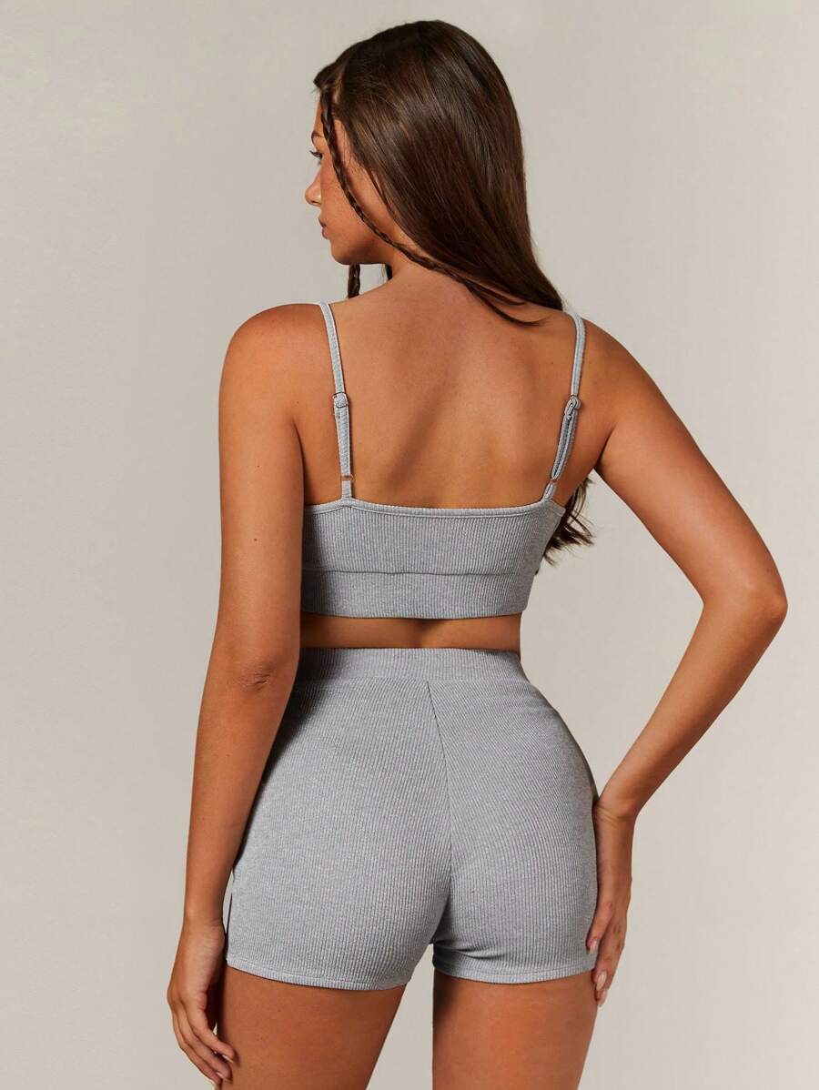 Athîral Women's Soft Jersey Grey Marl Crop Top & Shorts 2pcs Set - Light Grey - View 1