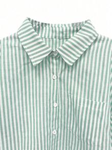 Calvaya 大码女式休闲条纹前扣短袖衬衫，夏季 - 彩色 - 查看 3