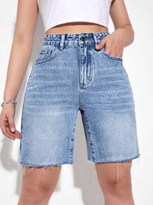 SHEIN ICON 大码女式磨边休闲百搭牛仔短裤