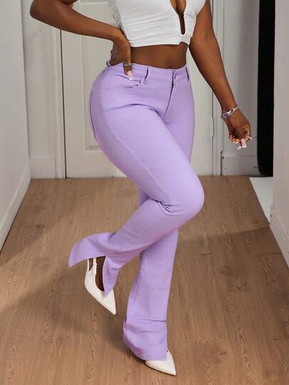 SHEIN SXY Women's Daily Casual Pocketed Split Hem Skinny Jeans