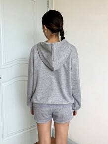SHEIN Conjunto Casual de Moletom e Shorts Estampa de Cereja, Ajuste Folgado, Confortável, para Adolescentes - Cinza Claro - Visão 7