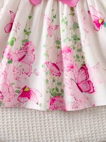 Vestito da ragazza carino per vacanza estiva, con maniche a cappuccio, floreale, lavorato a maglia, con motivo patchwork rosa