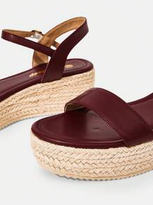Styleloop Sandalias con cuña de suela de lona con cordones, diseño minimalista y práctico multifuncional - Burdeos - Ver 4