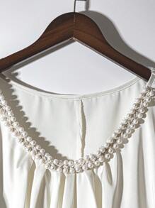 SHEIN LUNE Blusa elegante de talla grande con mangas de volantes, con botones de gota de agua y dobladillo en forma de A, para primavera/verano - Albaricoque - Ver 4