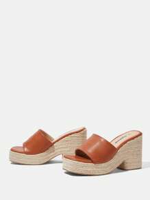 Styleloop Sandales compensées à bout ouvert et semelle épaisse pour femme, chaussures à talons hauts, confortables, de style romain, nouvelle collection printemps et été - Tabac - Voir 3