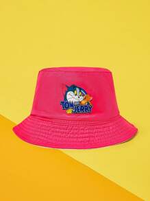 TOM & JERRY X SHEIN 1 pezzo Cappello a secchiello reversibile con motivo a cartoni animati / Cappello a secchiello per la spiaggia - Fucsia - Visualizzare 1