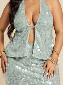 SHEIN BAE 大码春夏女式纯色亮片短裙，适合派对/亮片迷你裙/夏季裙子、俱乐部性感、音乐会、7 月 4 日曲线、海滩、机场、节日、毕业典礼、女士夏季、狂欢、俱乐部性感、生日、西部服饰 - 綠色 - 查看 8