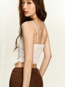 Rina Fox Women's Solid Color Embroidery Ruffle Hem Camisole Top - White - View 2