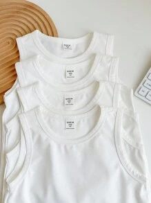 SHEIN 4 件装年轻男孩休闲简约舒适背心，适合春夏季