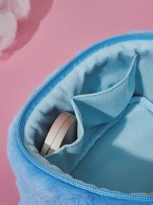 SHEIN X Care Bears 大容量可爱毛绒爱心熊卡通刺绣设计化妆包带手柄,加油熊,礼物 - 藍色 - 查看 5