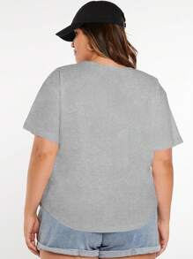 SHEIN BASICS Áo thun trơn cổ tròn tay ngắn thường ngày cỡ lớn cho nữ, mùa hè - Xám - Xem 2
