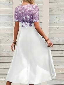 EMERY ROSE Vestido casual de mujer con estampado y patchwork para vacaciones